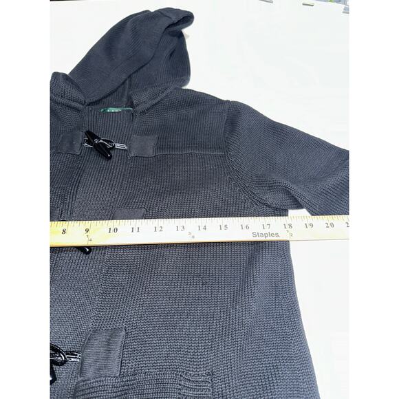 Lauren Ralph Lauren Cardigan Sweater Toggle Closure Hood Black M Timeless Preppy - Picture 9 of 13